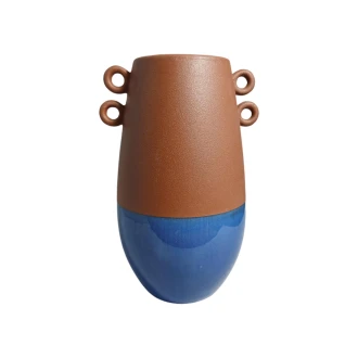 Candlelight Ceramic Vase With Handles - Brown and Blue