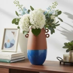 Candlelight Ceramic Vase With Handles - Brown and Blue