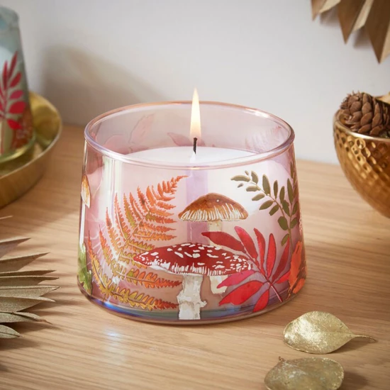 Candlelight Wax Filled Pot Autumn Glow Pearlised Finish and Decal Pink 