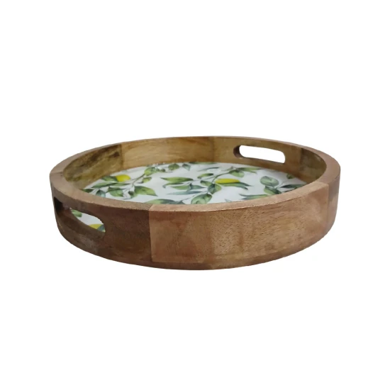 Candlelight Round Tray Mango Wood Lemon