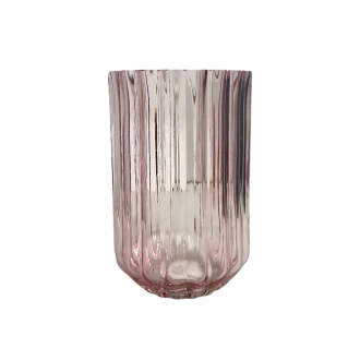 Candlelight 20CM Ridged Glass Vase Pink 
