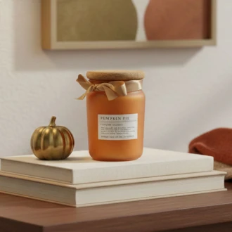 Candlelight Large Frosted Candle With Cork Lid , Pumpkin Pie Scent