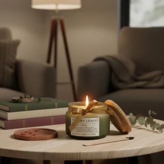 Candlelight Small Frosted Candle With Cork Lid, Autumn Leaves Scent