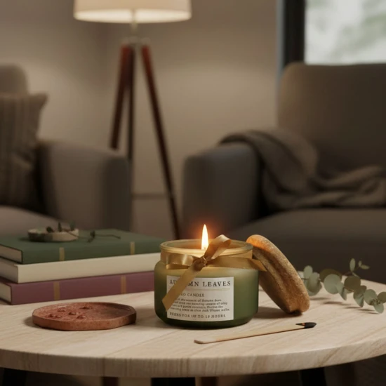 Candlelight Small Frosted Candle With Cork Lid, Autumn Leaves Scent