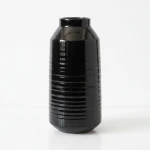 Candlelight Black Ceramic Vase With  a Ribbed Texture