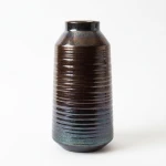 Candlelight Brown Ceramic Vase With  a Ribbed Texture