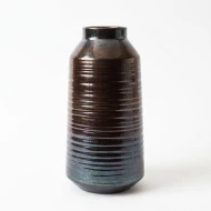 Candlelight Brown Ceramic Vase With  a Ribbed Texture
