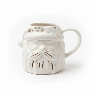 Candlelight Santa Face Mug, White