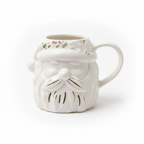 Candlelight Santa Face Mug, White