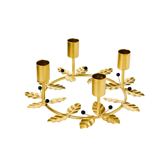 Candlelight Vintage Brass Holly Leaf Four-Taper Candle Holder
