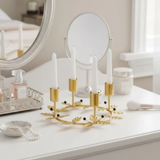 Candlelight Vintage Brass Holly Leaf Four-Taper Candle Holder