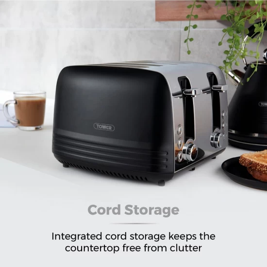 Tower Ash 4-Slice Toaster with Dual Controls, Defrost/Reheat/Cancel, 1850W, Black & Chrome, T20081BLK Shop quality Tower Ash 4-Slice Toaster with Dual Controls, Defrost/Reheat/Cancel, 1850W, Black & Chrome in Kenya from vituzote.com Shop in-store or online and get countrywide delivery!