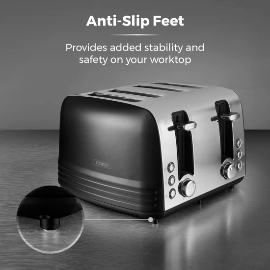 Tower Ash 4-Slice Toaster with Dual Controls, Defrost/Reheat/Cancel, 1850W, Black & Chrome, T20081BLK Shop quality Tower Ash 4-Slice Toaster with Dual Controls, Defrost/Reheat/Cancel, 1850W, Black & Chrome in Kenya from vituzote.com Shop in-store or online and get countrywide delivery!