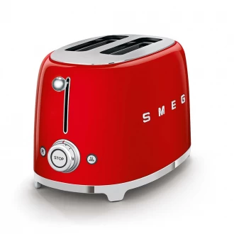 Smeg Retro 2 Slice Toaster, 6 Browning Levels, Extra-Wide Bread Slots, Defrost and Reheat Functions, Removable Crumb Tray, 950 W, Red