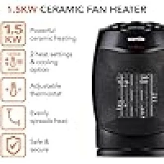 Warmlite Ceramic Fan Heater with 2 Heat Settings, Overheat Protection, 1500W, Black