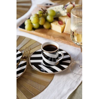 Mikasa Luxe Deco China Espresso Cups and Saucers with Geometric Stripe, Set of 2, 100ml
