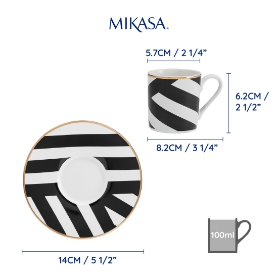 Shop quality Mikasa Luxe Deco China Espresso Cups and Saucers with Geometric Stripe, Set of 2, 100ml in Kenya from vituzote.com Shop in-store or online and get countrywide delivery!