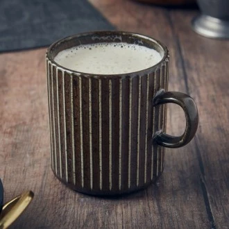 Neville Genware Terra Porcelain Black Fluted Mug, 320ml /  32cl/11.25oz