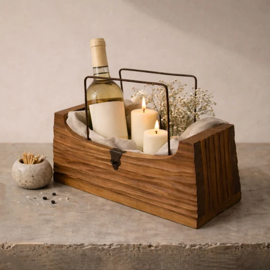 QP Ribbed Timber Tote Caddy for Condiments