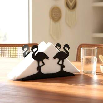 Zuri Flamingo Design Stylish Duo Serviette Holder- Matte Black 