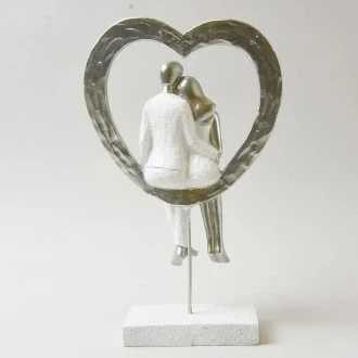 Dunelm Couple Sitting in Heart Sculpture, Silver, 25cm