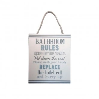 Dunelm Bathroom Rules Hanging Plaque, 12 cm