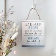 Dunelm Bathroom Rules Hanging Plaque, 12 cm