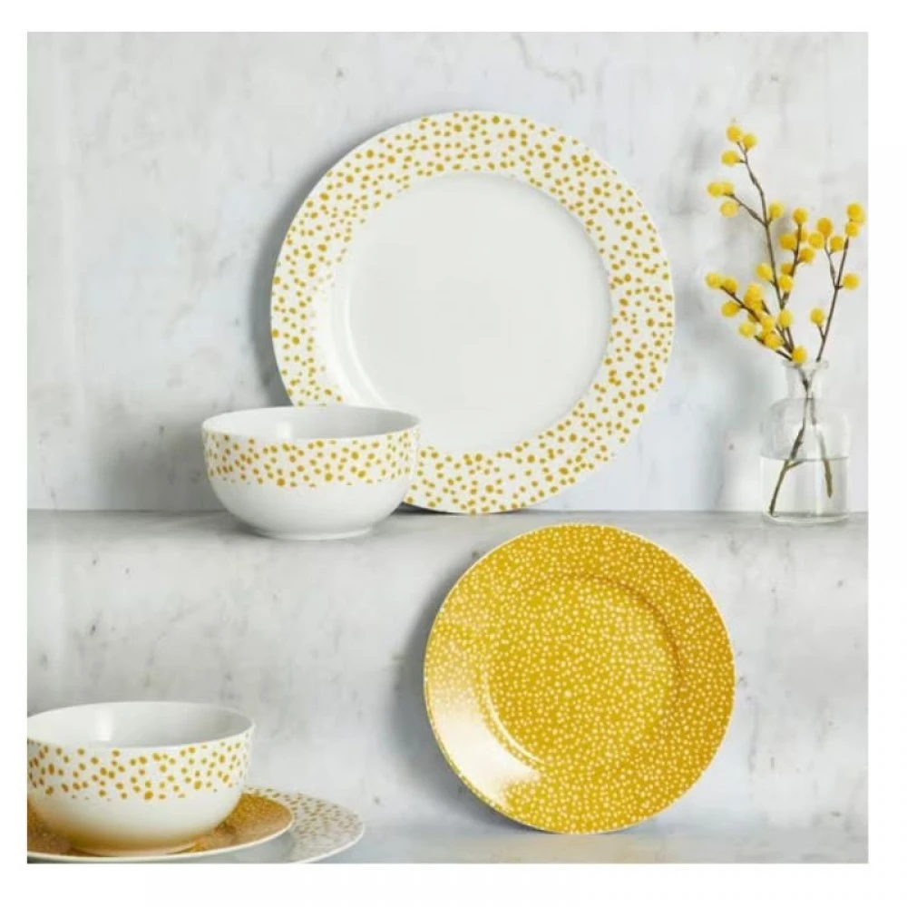 Dinner Sets Dunelm Polka Dot Ochre 12 Piece Dinner Set