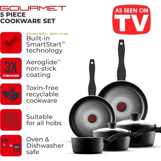 Tower SmartStart Gourmet 5 Piece Cookware Set with Easy Clean Aeroglide Non-Stick Coating, Black, T700314 Shop quality Tower SmartStart Gourmet 5 Piece Cookware Set with Easy Clean Aeroglide Non-Stick Coating, Black in Kenya from vituzote.com Shop in-store or online and get countrywide delivery!
