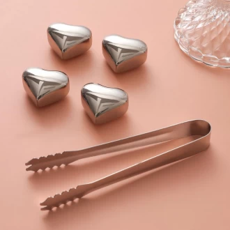 ChillCube Stones Stainless Steel Reusable Bartender Kit for Home and Bar Cocktail Making Set Ice Cube Heart shape