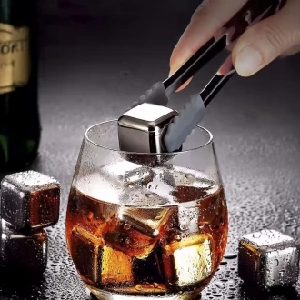 ChillCube Whiskey Stones Stainless Steel Reusable Bartender Kit for Home and Bar Cocktail Making Set Ice Cube, Square shape