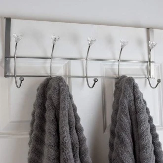 Home Basics 5 Hook Hanging Rack with Crystal Knobs, Chrome