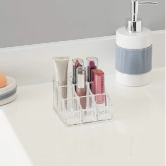 Home Basics Small 9 Compartment Plastic Cosmetic Organizer, Clear