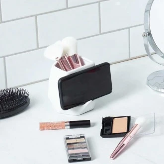 Home Basics Ceramic Make Up Brush and Phone Holder  ( Black or White)