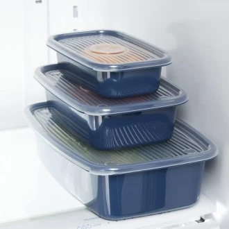 Home Basics Plastic Rectangular Meal Prep Set of 3, Blue (  520ml, 1.2 Liters, and 2.7 Liters.)