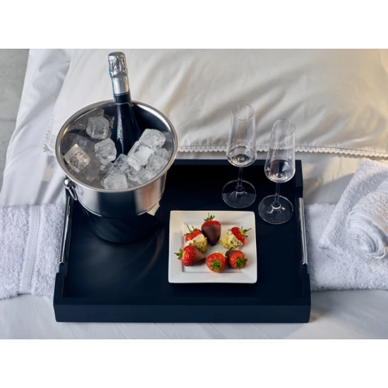 Neville GenWare Solid Black Butlers Tray with Metal Handles 45 x 33cm