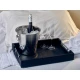 Neville GenWare Solid Black Butlers Tray with Metal Handles 45 x 33cm