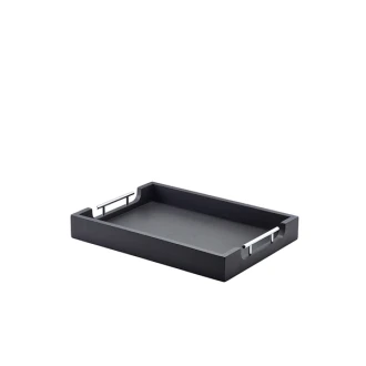 Neville GenWare Solid Black Butlers Tray with Metal Handles 45 x 33cm