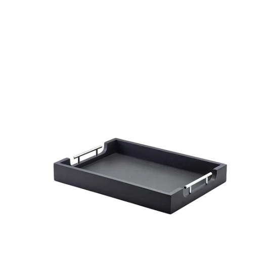 Neville GenWare Solid Black Butlers Tray with Metal Handles 45 x 33cm
