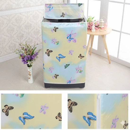 VZ PEVA Top Load Washing Machine Cover, Pastel Ombre & Butterfly Floral, Waterproof Dust Cover with Zipper - 55x58x87cm