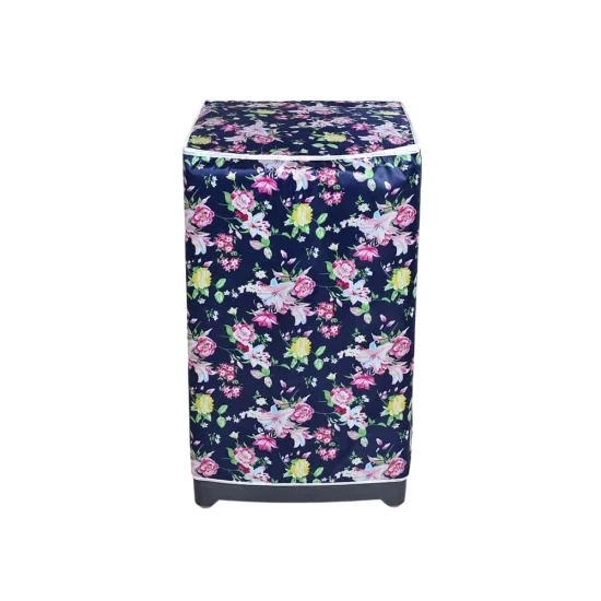 VZ PEVA Top Load Washer Cover, Navy & Pink Rose Floral, Waterproof Dust Cover with Zipper - 55x58x87cm