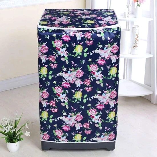VZ PEVA Top Load Washer Cover, Navy & Pink Rose Floral, Waterproof Dust Cover with Zipper - 55x58x87cm