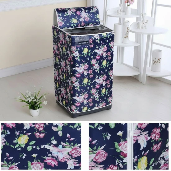 VZ PEVA Top Load Washer Cover, Navy & Pink Rose Floral, Waterproof Dust Cover with Zipper - 55x58x87cm