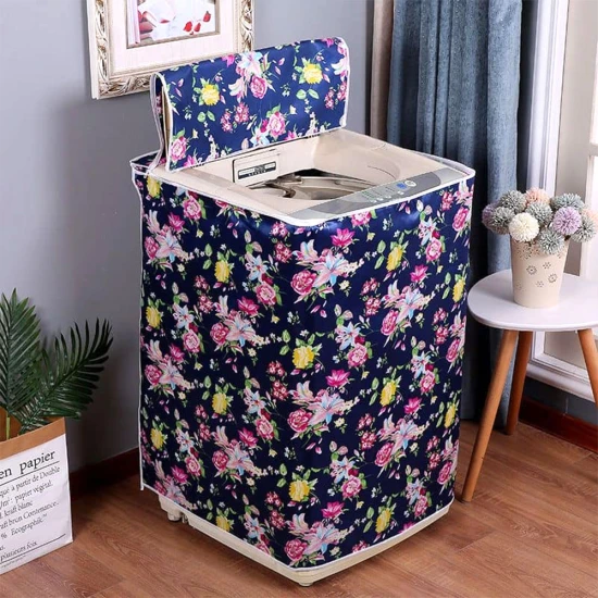VZ PEVA Top Load Washer Cover, Navy & Pink Rose Floral, Waterproof Dust Cover with Zipper - 55x58x87cm