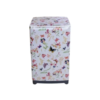 PEVA Top Load Washer Cover, White & Butterfly Floral, Waterproof Dust Cover with Zipper - 55x58x87cm