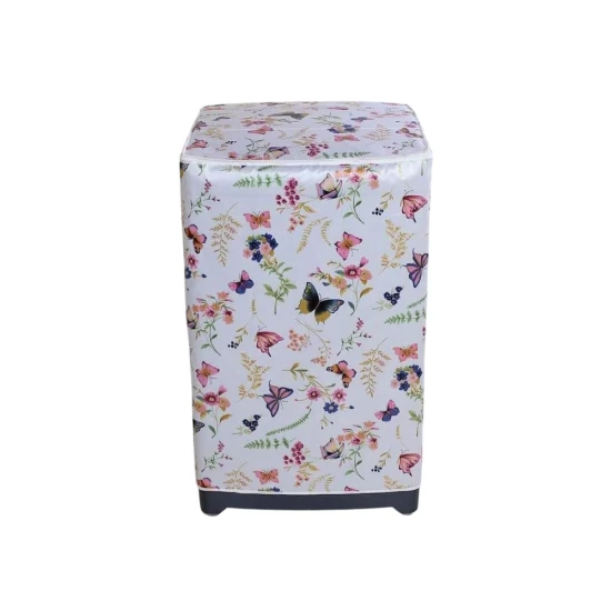 PEVA Top Load Washer Cover, White & Butterfly Floral, Waterproof Dust Cover with Zipper - 55x58x87cm