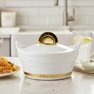 Majestic Insulated Hot Pot with Stainless Steel Lid & Bowl – 2.5L (2500ml), White