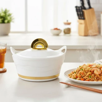 Majestic Insulated Hot Pot with Stainless Steel Lid & Bowl – 1.5L (1500ml), White