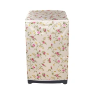 PEVA Top Load Washing Machine Cover, Cream & Pink Rose Floral Pattern, Waterproof Dust Cover with Zipper - 55x58x87cm