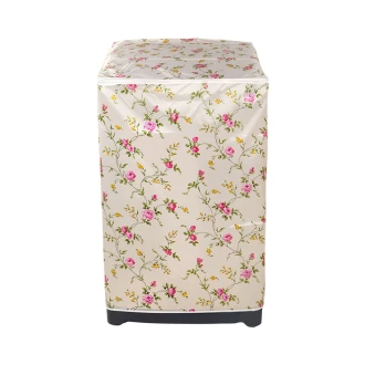 PEVA Top Load Washing Machine Cover, Cream & Pink Rose Floral Pattern, Waterproof Dust Cover with Zipper - 55x58x87cm